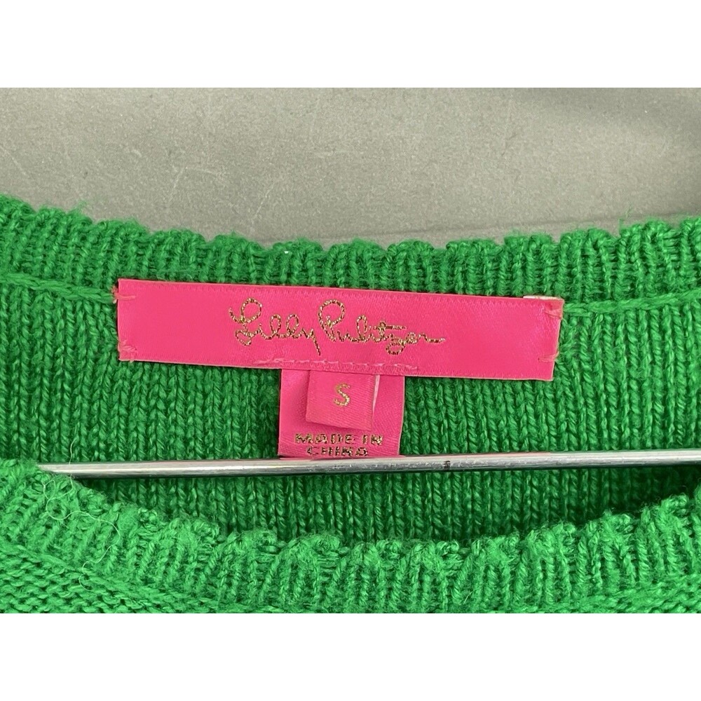 Lilly Pulitzer Women Small Sweater Kippa Dress Green Knit Pom Pom Puff Sleeve - Picture 5 of 7